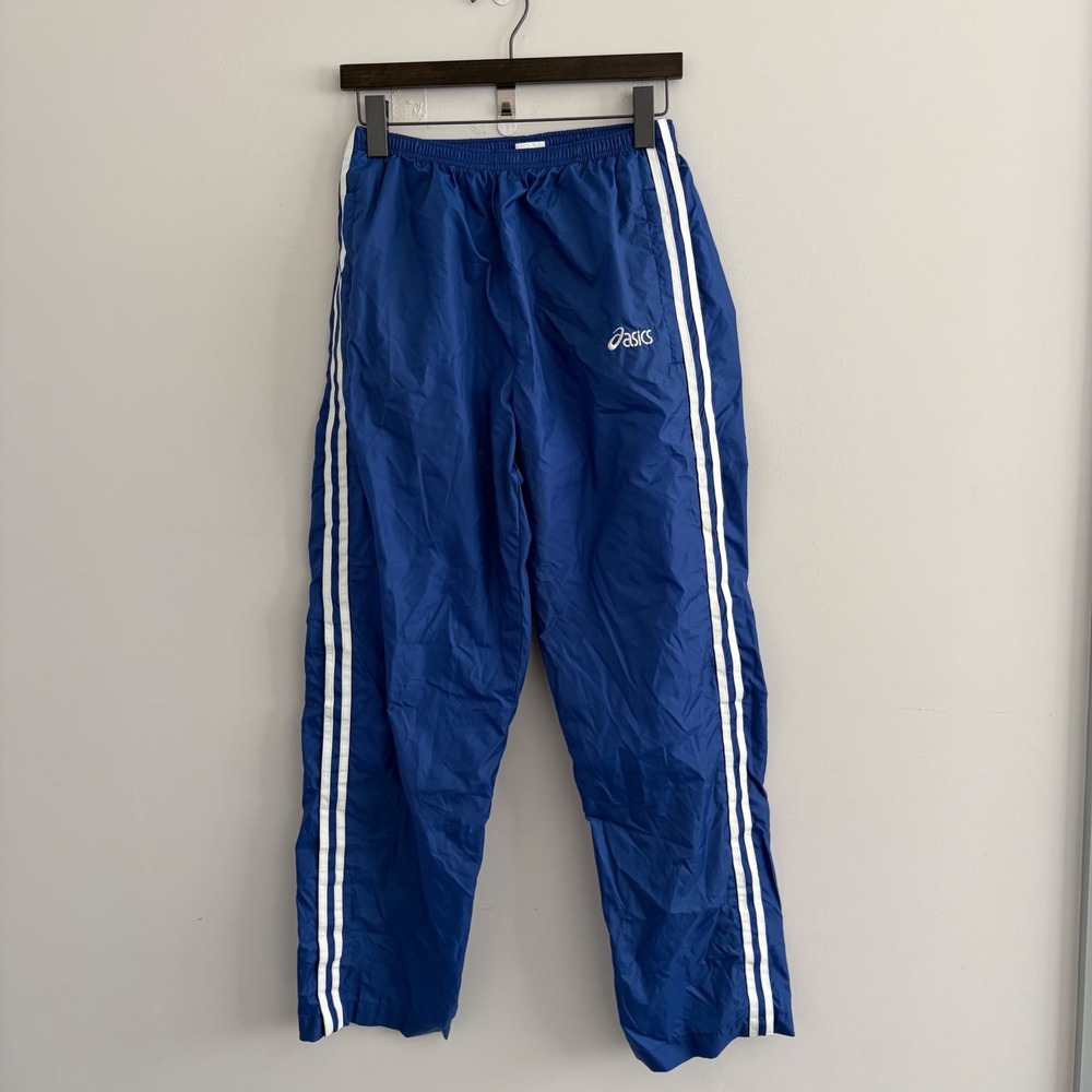 Asics Blue White Striped Snap Button Track Pants Small
